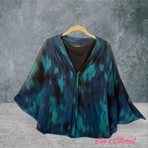 Tahari Women Blouse Medium Short Sleeve Attached Camisole Green, Blue, Black S M